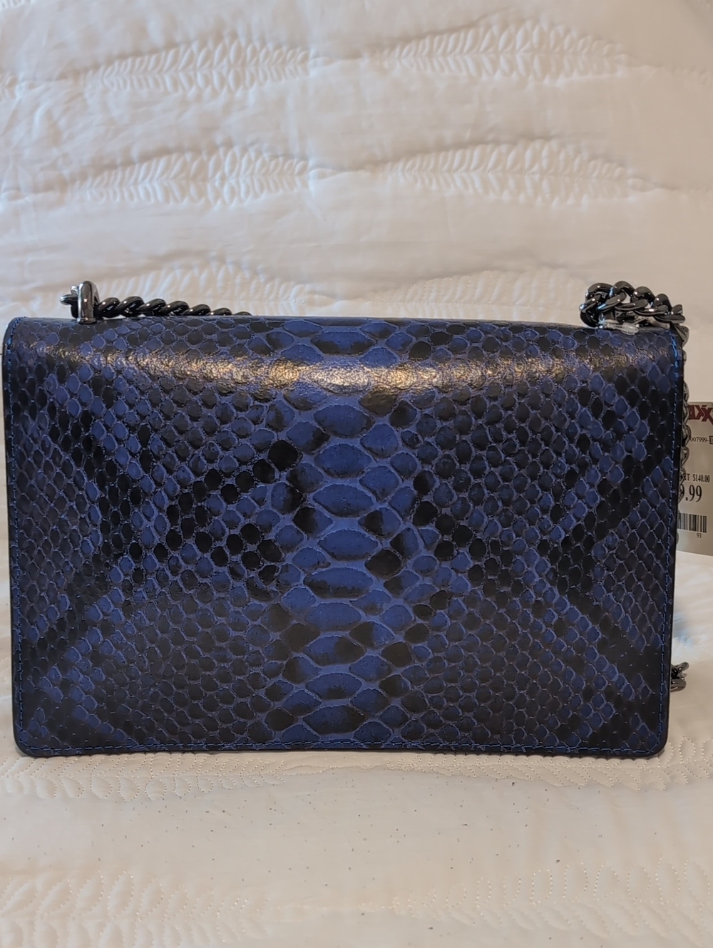 Designer Navy Python-Embossed Chain Shoulder Bag - Picture 2 of 10